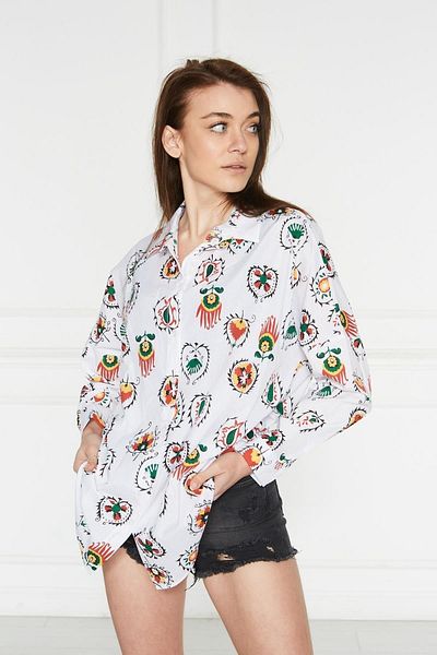 comstar Women's Oversize Colorful Patterned Long Basic Shirt