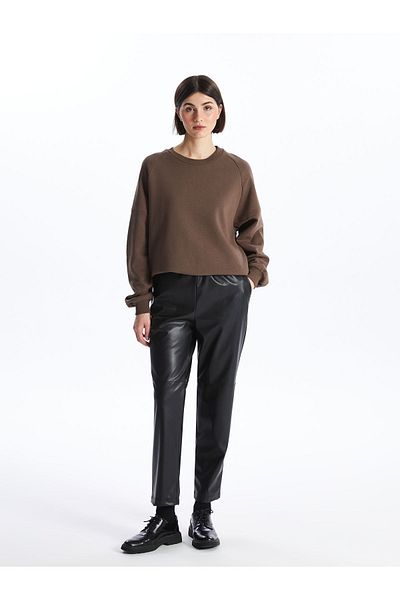 LC Waikiki Straight Leather Look Women's Trousers with Elastic Waist