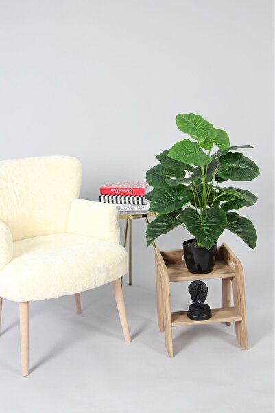 Yapay Çiçek Deposu Yapay Difenbahya Ağacı 18 Yapraklı Siyah Saksıda 80 cm Koyu Yeşil