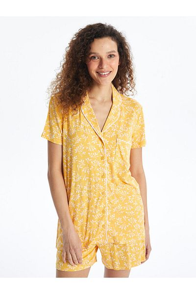 LC Waikiki LCW Women's Pajamas Set - Shirt Collar, Print, Short Sleeve and Shorts