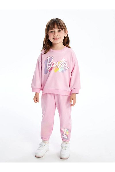 LC Waikiki Crew Neck Barbie Printed Baby Girl Sweatshirt and Leggings - Set of 2