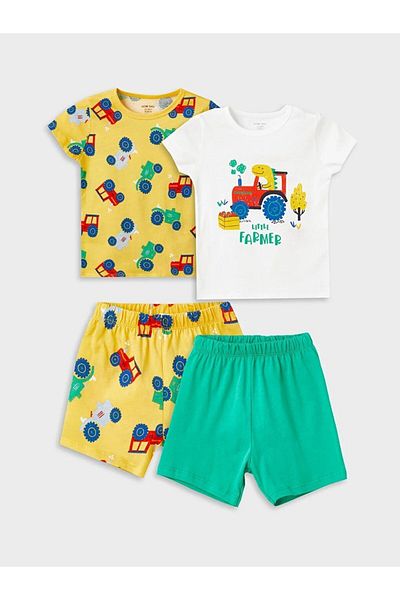 LC Waikiki LCW baby Crew Neck Short Sleeve Printed Shorts Baby Boy Pajamas Set 2 Pieces