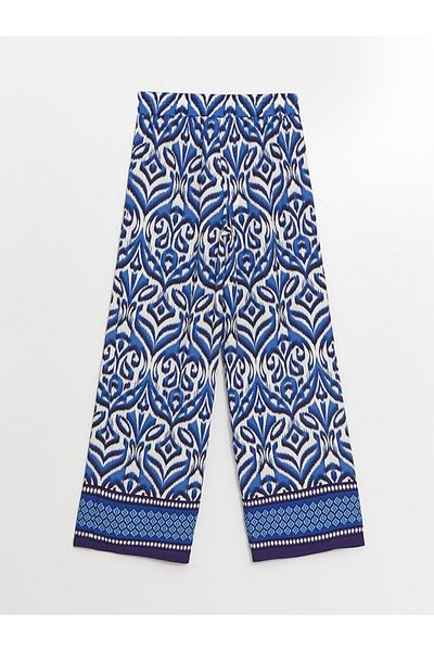 LC Waikiki Gemusterte Damenhose mit weitem Bein und elastischem Bund