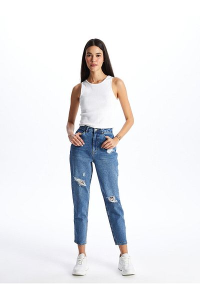 LC Waikiki Blugi LCW - Pantaloni de jeans pentru femei Mom Fit cu detaliu rupt