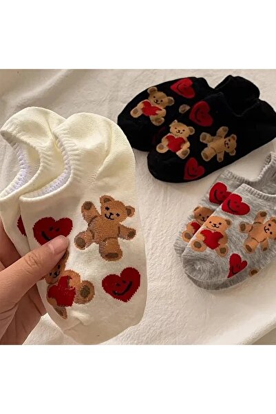 çorapmanya 4 Çift Çift Çok Renkli Teddy Bear Kadın Bilek Boy Patik