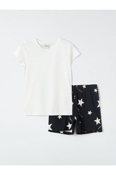 LC Waikiki Crew Neck Short Sleeve Girl's Pajama Set with Shorts