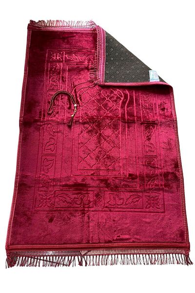 Hicaz hac ve umre Plush Prayer Mat and Prayer Beads - Gift Set