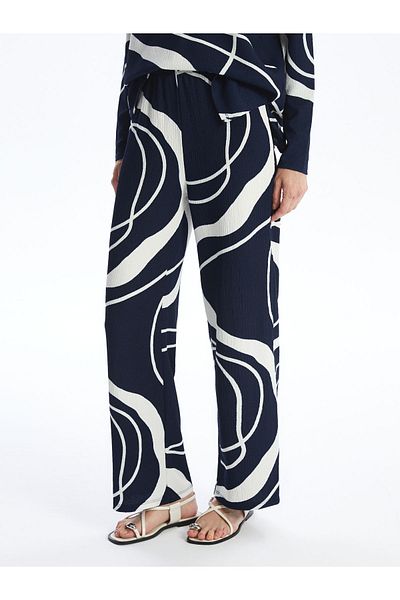 LC Waikiki Patterned Wide Leg - Elastic Waist Women's Trousers