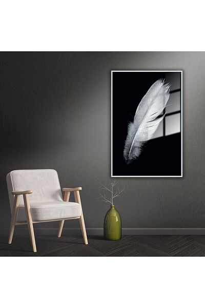 GAAGART Masă de sticlă cu cadru metalic White Luck Bird Feather Image