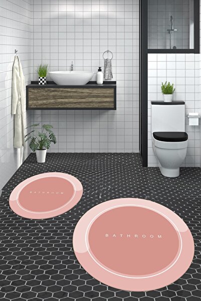 EY HOME Ψηφιακό σετ τουαλέτας με στρογγυλό χαλάκι μπάνιου με αντιολισθητική επιφάνεια που πλένεται με τύπωμα φορές