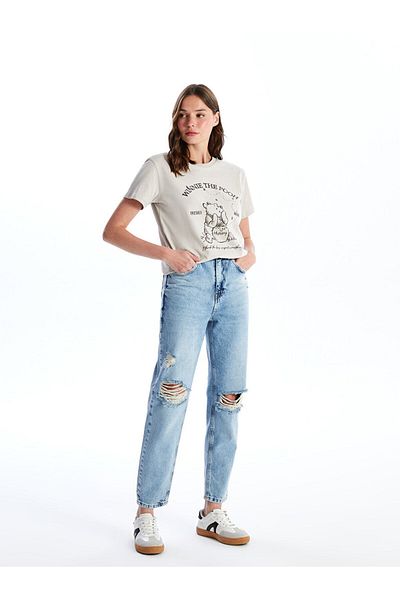 LC Waikiki Pantaloni de damă Mom Fit cu detaliu rupt