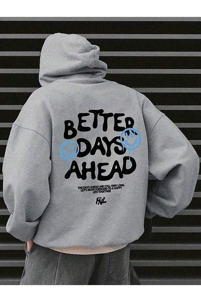 NOFLEN Унисекс суичър с качулка с принт Better Days Ahead