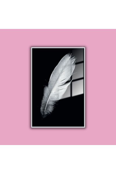 GAAGART Masă de sticlă cu cadru metalic White Luck Bird Feather Image