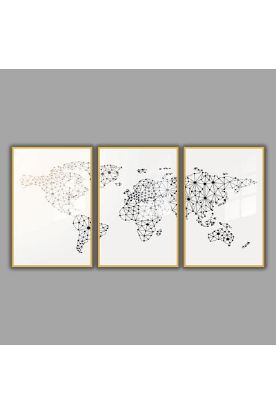 GAAGART Set of 3 Metal Framed Glass Painting Set Pointed World Map