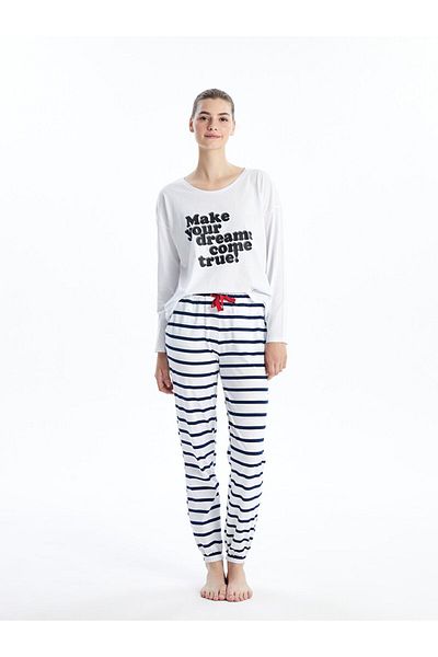 LC Waikiki Pantaloni de pijama Jogger cu dungi pentru damă - Talie elastică