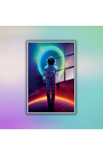 GAAGART Masă din sticlă temperată cu cadru metalic Culoare neon Spațiu și astronaut