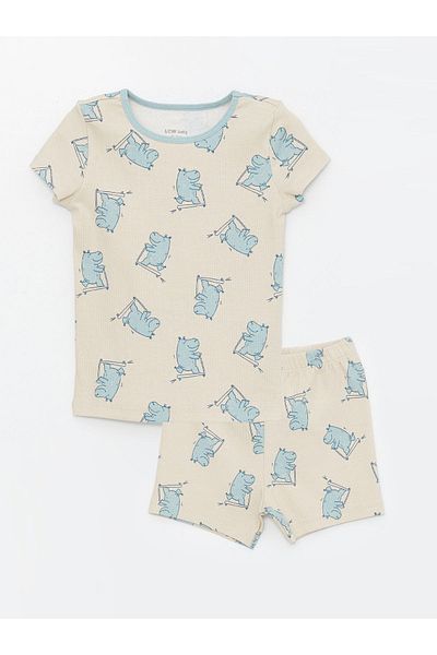 LC Waikiki Baby Boy Pajama Set with Shorts - Crew Neck, Short Sleeve, Printed