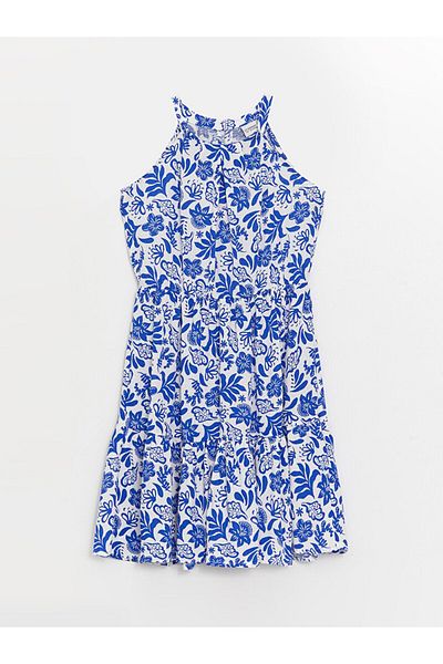 LC Waikiki Rochie cu decolteu cu halter cu imprimeu floral pentru fete