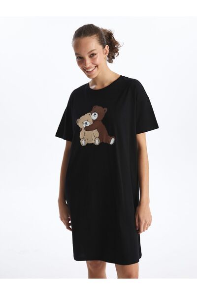 LC Waikiki Women's Nightgown - Crew Neck, Printed, Short Sleeve