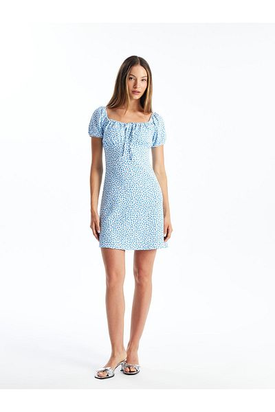LC Waikiki Rochie de dama cu decolteu patrat cu imprimeu floral - maneca scurta