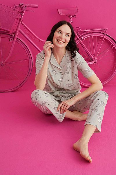 ELİZ HOMEWEAR Buttoned Cotton Pidma Set