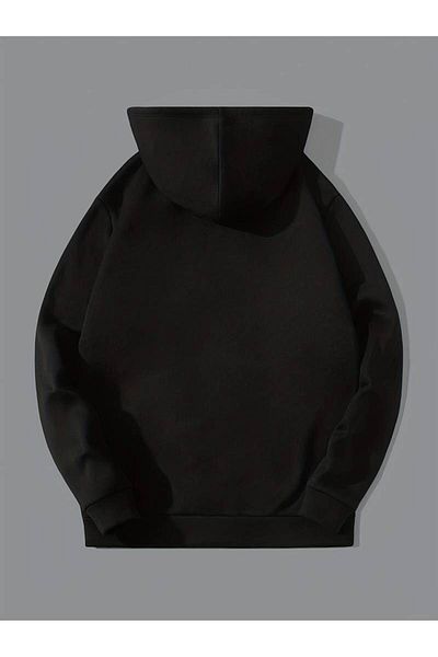 NOFLEN Hanorac oversize unisex negru cu imprimeu Boston