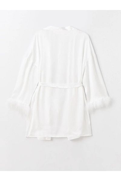 LC Waikiki Dream Ecru Guler șal rochie de damă din satin cu mâneci lungi