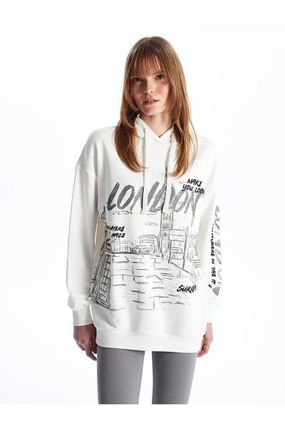 LC Waikiki XSIDE εμπριμέ μακρυμάνικο oversize γυναικείο φούτερ με κουκούλα