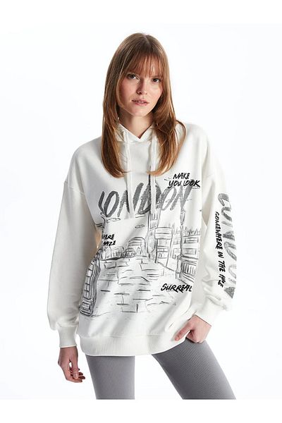 LC Waikiki XSIDE εμπριμέ μακρυμάνικο oversize γυναικείο φούτερ με κουκούλα