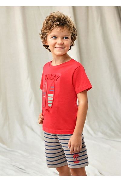MAYORAL Tricou cu dungi pentru băieți, pantaloni scurți, set de două piese, roșu 3607