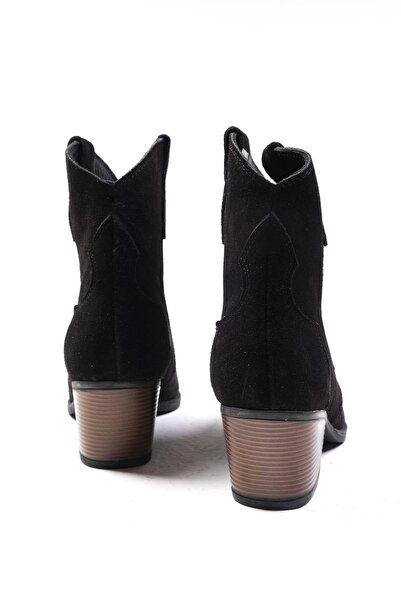 Mio Gusto Hakiki Süet Siyah Renk Kadın Kovboy Bot