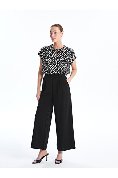 LC Waikiki Dámská halenka LCW - zavazovací límec, potisk, krátký rukáv