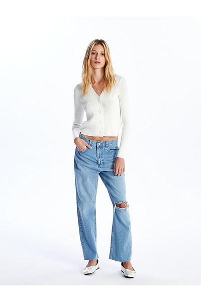 LC Waikiki Pantaloni de jeans pentru femei LCW Straight Fit - Detaliu rupt