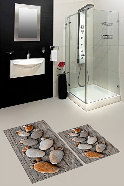 EY HOME Σετ τουαλέτας με διπλό χαλάκι μπάνιου με μοτίβο αντιολισθητικού ποδιού, ψηφιακό 3D, που πλένεται