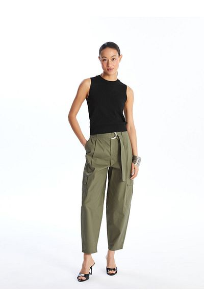 LC Waikiki Comfortable Molded Women's Cargo Pants with Belt on the Waist