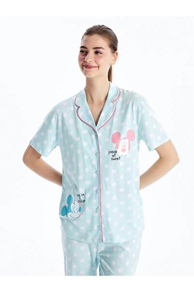LC Waikiki Gömlek Yaka Mickey Mouse Baskılı Kısa Kollu Kadın Pijama Takımı