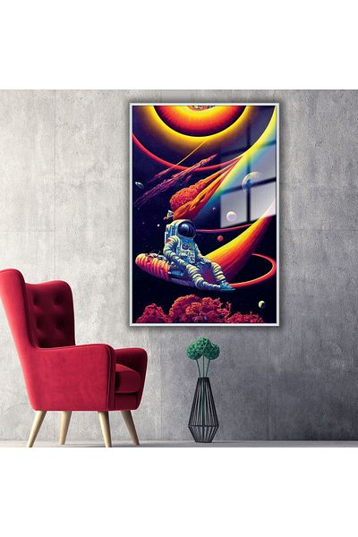 GAAGART Masă din sticlă temperată cu cadru metalic Culoare neon Space Space Astronaut