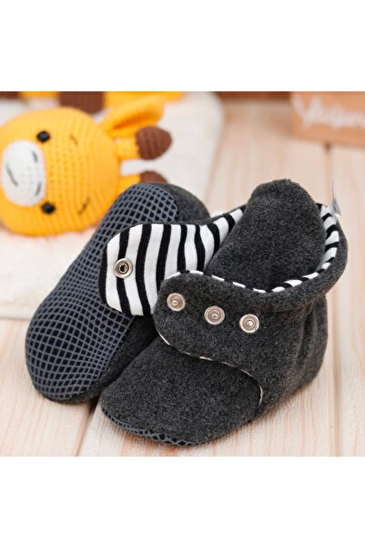 Ella Bonna Bebek Antrasit Kaydırmaz Taban Organik Pamuk Astarlı Ev Patiği