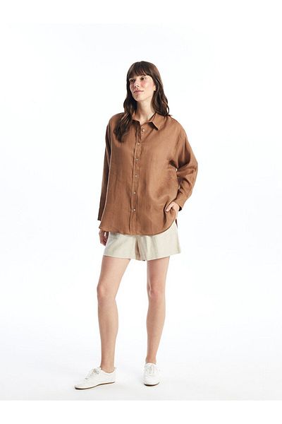 LC Waikiki Leinen Oversize Damen Hemd - Uni Langarm