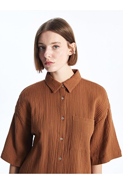 LC Waikiki LCW Vision Flat κοντομάνικο Oversize Muslin γυναικείο πουκάμισο