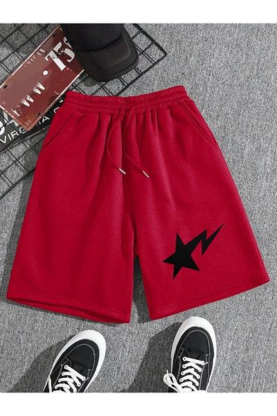 1blood Zig Zag Star Detailed Red Shorts