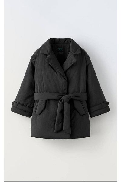 anonim Padded Black Belted Trench Coat