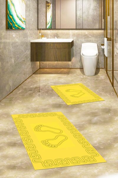 EY HOME Set de scaune de toaletă pentru covor de baie dublu, cu model de amprentă, lavabil digital, KLZT-18-YELLOW,