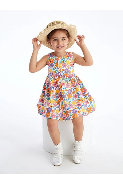 LC Waikiki LCW Baby - Patterned Poplin Baby Girl Dress, Crew Neck