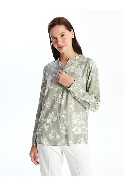 LC Waikiki Long Sleeve Floral Print Leakage Collar Women's Blouse