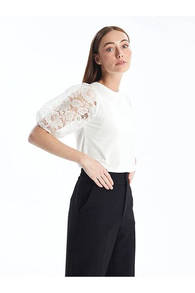 LC Waikiki LCWAIKIKI - Klassische Damenbluse mit Rundhalsausschnitt und kurzen Ärmeln