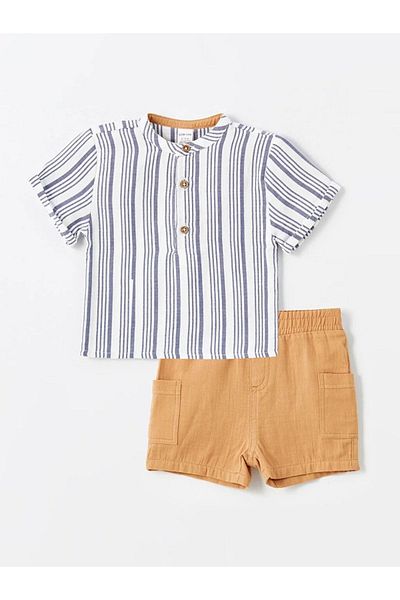 LC Waikiki LCW Baby For Baby Boy Striped Prevailing Collar Short Sleeve Shirt and Shorts 2 Pieces Set