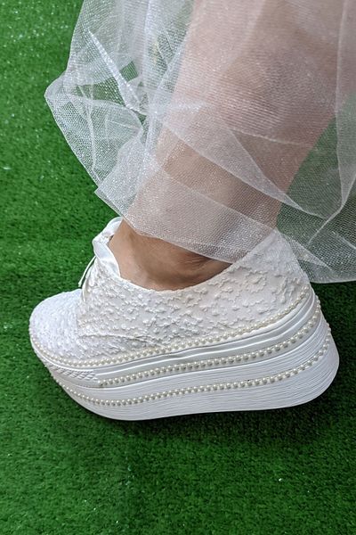 Berush Bride 300 Series Wedge Heel Row Pearl Wedding Dress Shoes