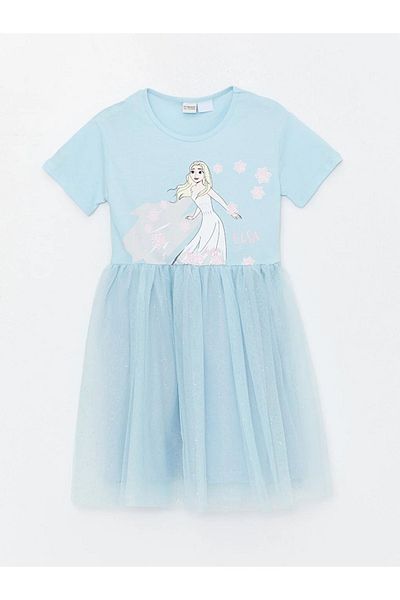 LC Waikiki Rochie pentru fetiță, cu mânecă scurtă, cu imprimeu Elsa, LCW Kids