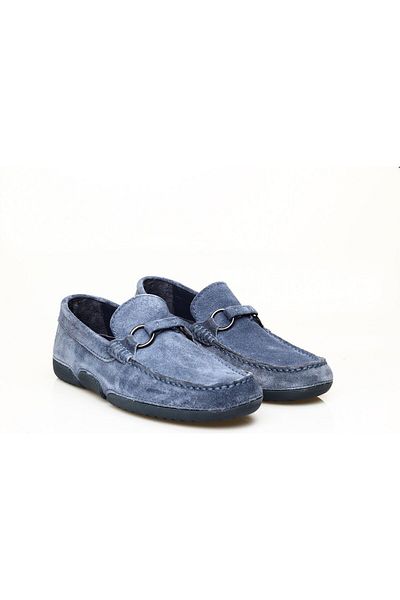 Butik Blue Color Suede Driver Genuine Leather Men's Shoes